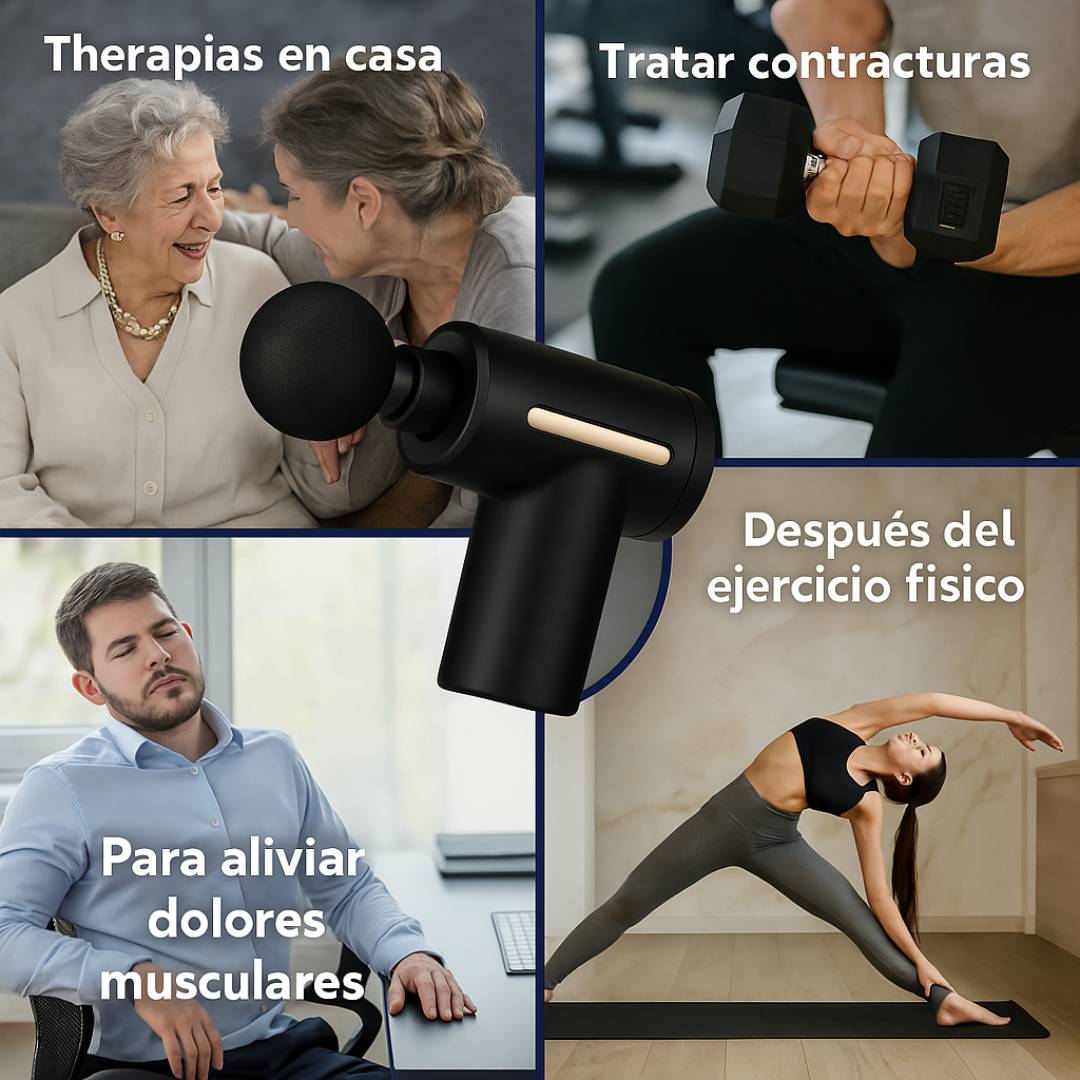 MINI PISTOLA DE MASAJES CORPORAL PORTÁTIL CON 6 VELOCIDADES Y CABEZALES INTERCAMBIABLES  CON 60% DESCUENTO🔥