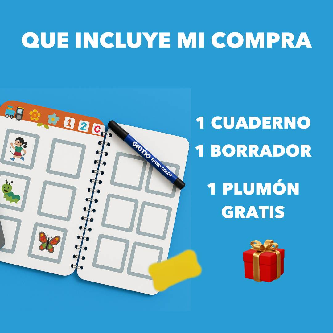 CUADERNO DE TRAZOS Y ESCRITURA PARA NIÑOS Y NIÑAS REUTILIZABLE + PLUMÓN DE REGALO🔥70% DESCUENTO🔥