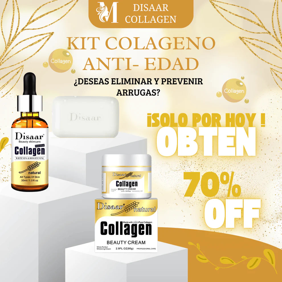DISAAR® - SÚPER KIT COLAGENO PARA RENOVAR TU PIEL, SET DE 3 PIEZAS CON 70% DESCUENTO😍