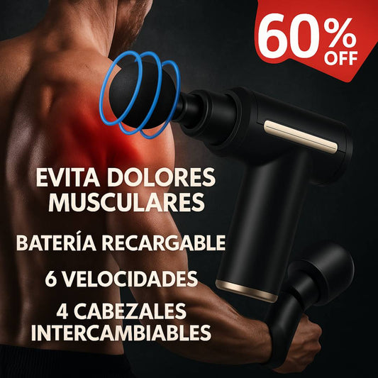 MINI PISTOLA DE MASAJES CORPORAL PORTÁTIL CON 6 VELOCIDADES Y CABEZALES INTERCAMBIABLES  CON 60% DESCUENTO🔥