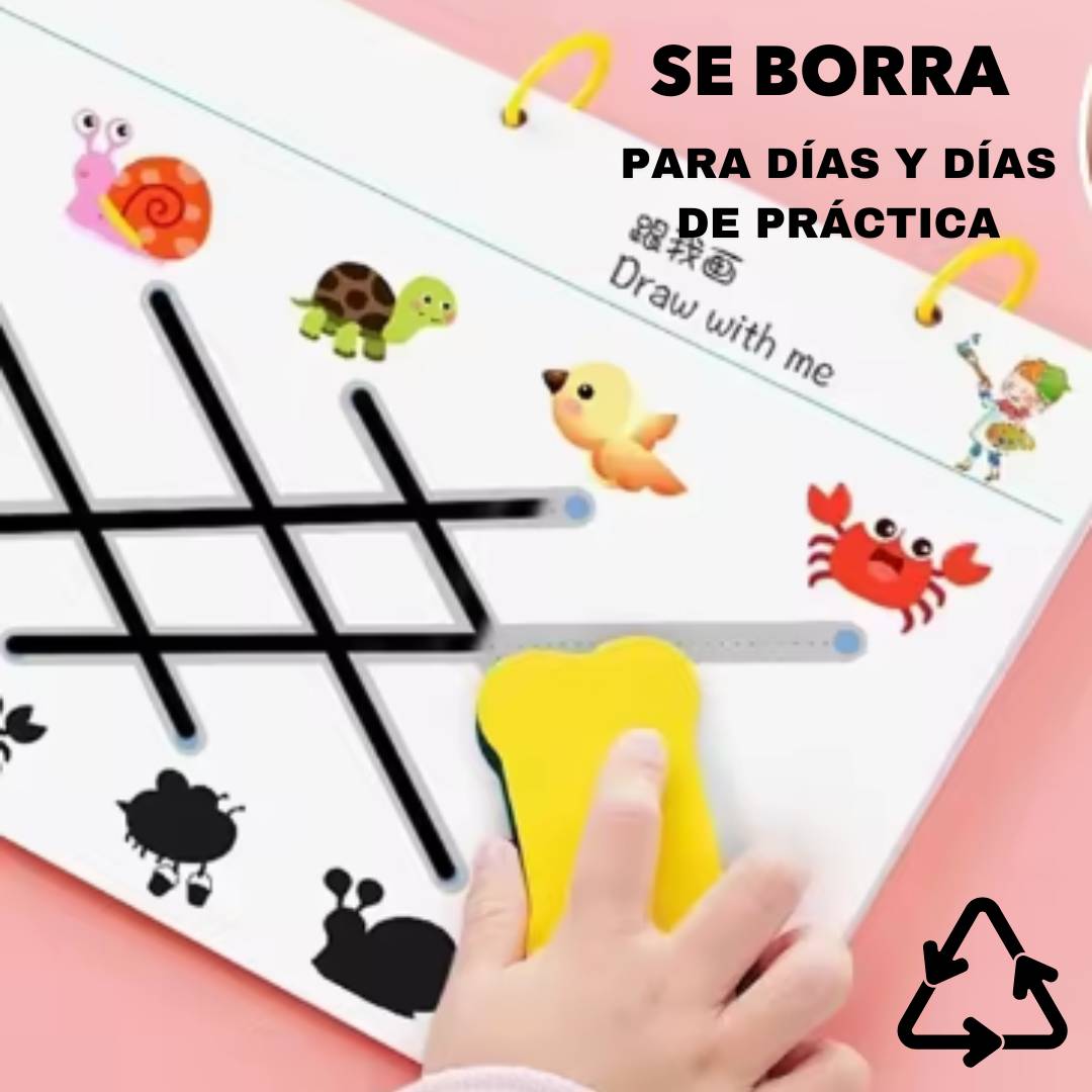 CUADERNO DE TRAZOS Y ESCRITURA PARA NIÑOS Y NIÑAS REUTILIZABLE + PLUMÓN DE REGALO🔥70% DESCUENTO🔥
