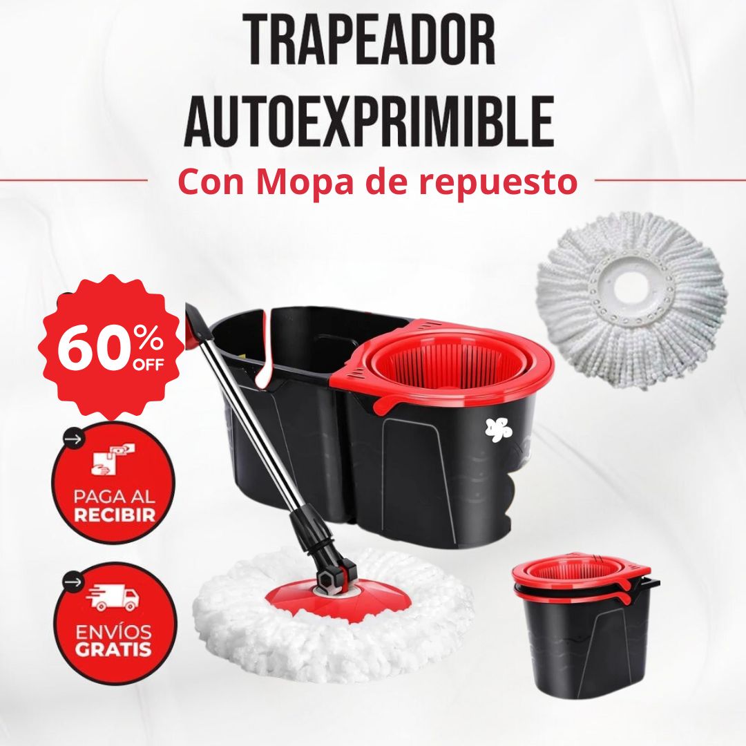 Trapeador autoexprimible HogarMax™ | Trapeador Giratorio Autoexprimible – ¡Limpieza sin esfuerzo!